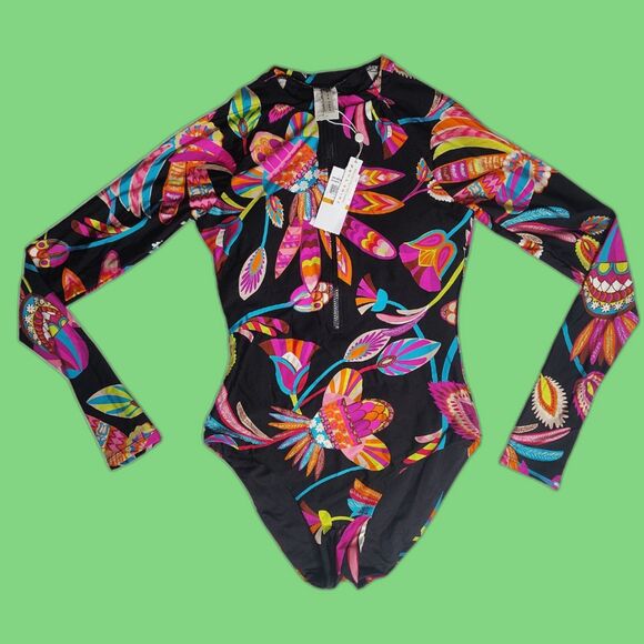 Trina Turk Other - NWT Trina Turk Long Sleeve Zip-Up Paddle Suit Size S Neon Floral Style: 3691255
